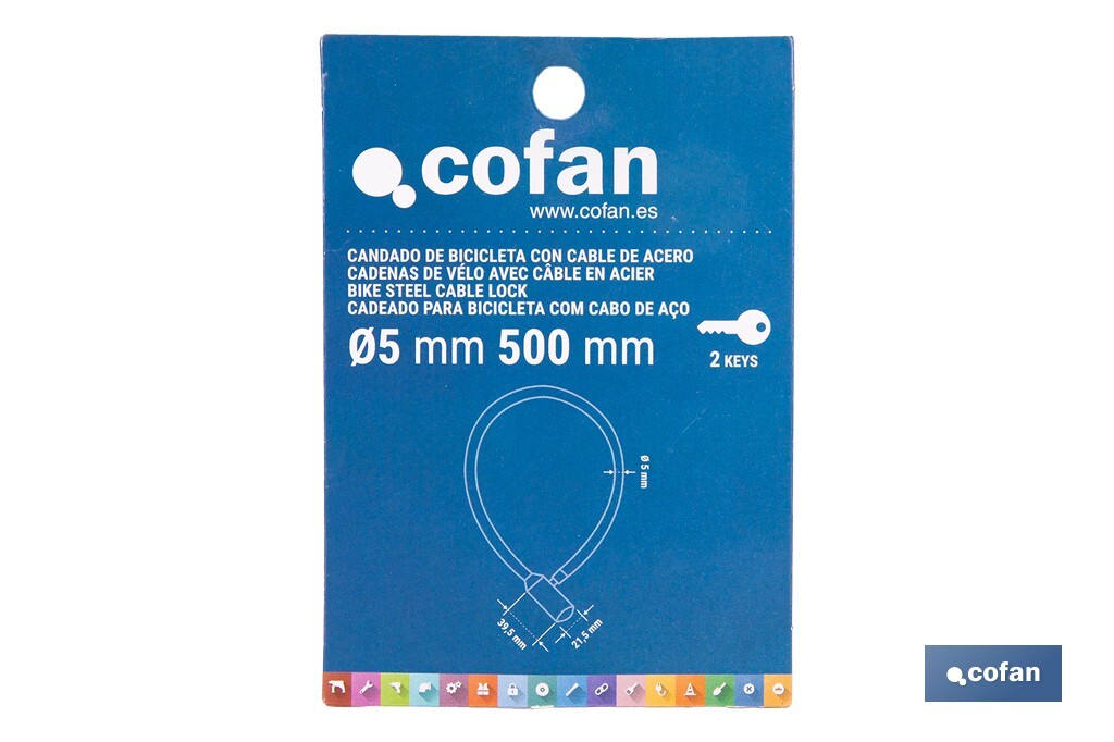 CANDADO DE BICICLETA CON CABLE DE ACERO Ø5 MM 500 MM