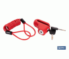 Candado de freno de disco | Cable rojo de 1 metro | Ideal para bicicleta, moto o patinete | Incluye 2 llaves tubulares | Cuerpo de aleación | Medidas: 7,5 x 2,5 x 5,8 cm