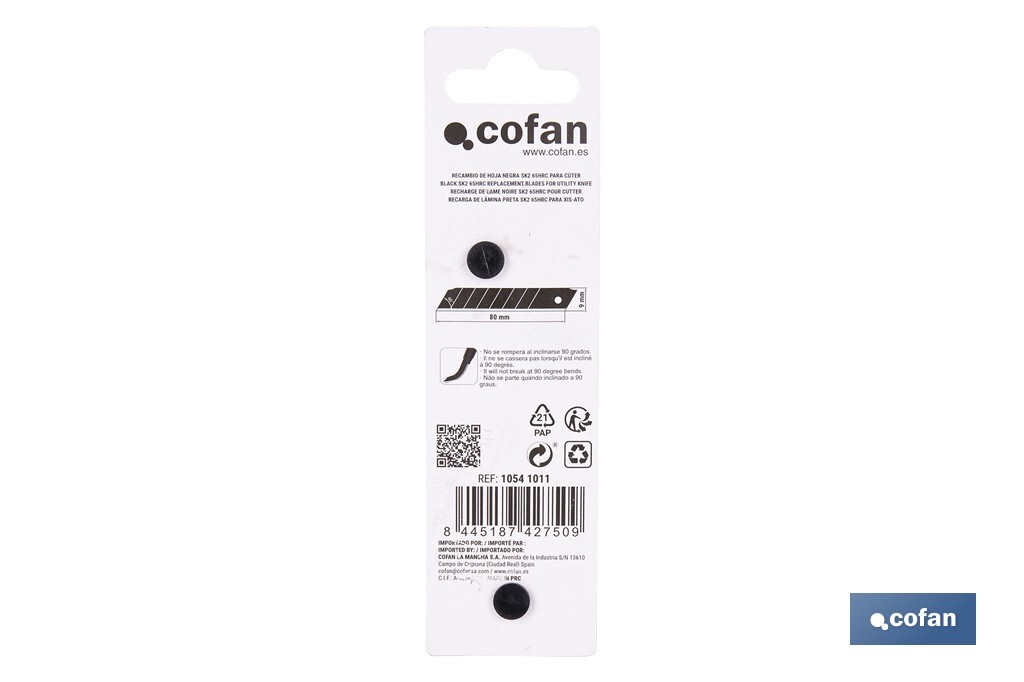 RECAMBIO 10 UDS. HOJA NEGRA SK2 65HRC PARA CÚTER 9 X 80 X 0,6 MM