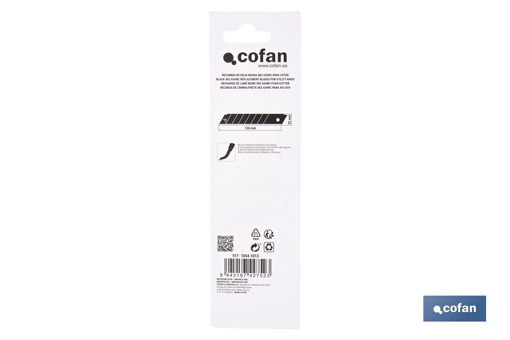 RECAMBIO 10 UDS. HOJA NEGRA SK2 65HRC PARA CÚTER 25 X 126 X 0,7 MM