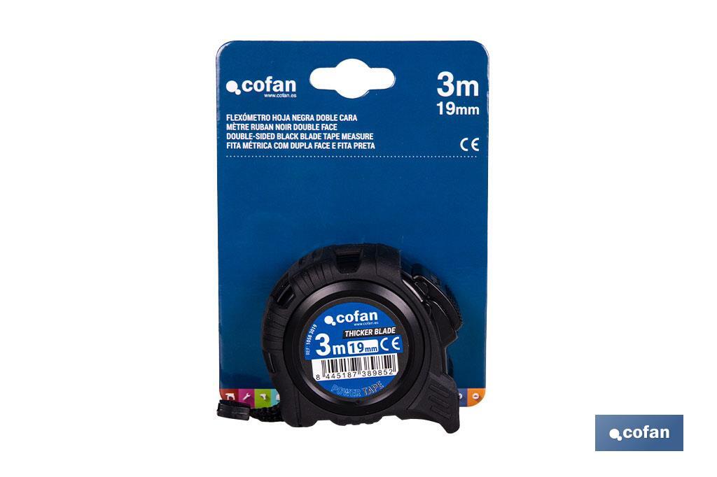 FLEXÓMETRO HOJA NEGRA DOBLE CARA 19 MM X 3 M