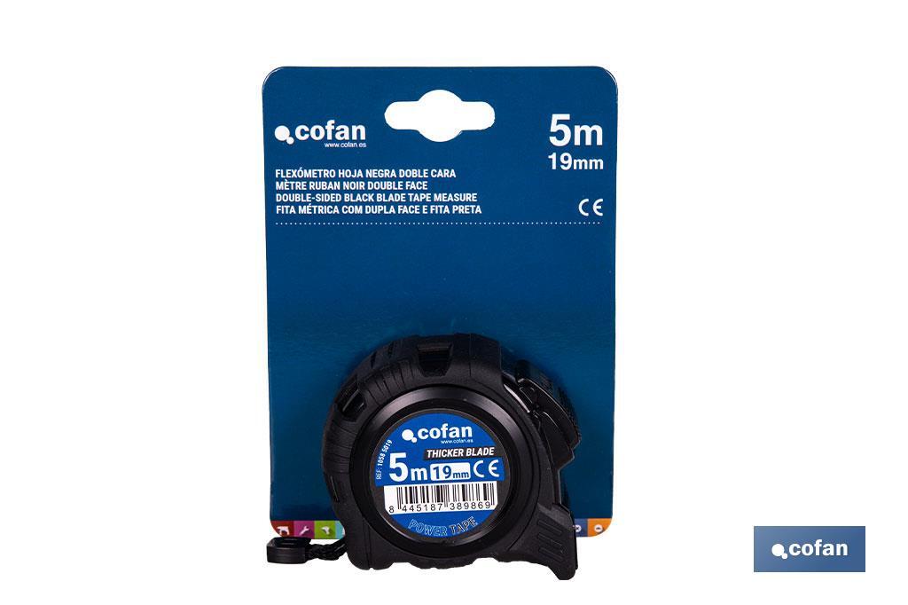 FLEXÓMETRO HOJA NEGRA DOBLE CARA 19 MM X 5 M