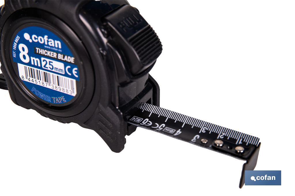 FLEXÓMETRO HOJA NEGRA DOBLE CARA 25 MM X 8 M