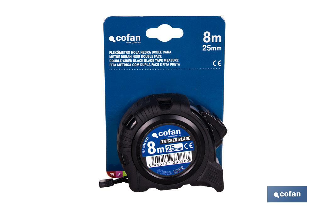 FLEXÓMETRO HOJA NEGRA DOBLE CARA 25 MM X 8 M