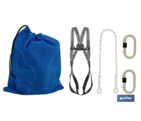 Conjunto arnés completo | 2 puntos anclaje | Cuerda seguridad | 2 mosquetones | EN 361/EN 354/EN 362