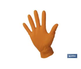 Caja de 100 guantes de nitrilo con textura diamantada | Tallas de la S a la XL | Color: Naranja