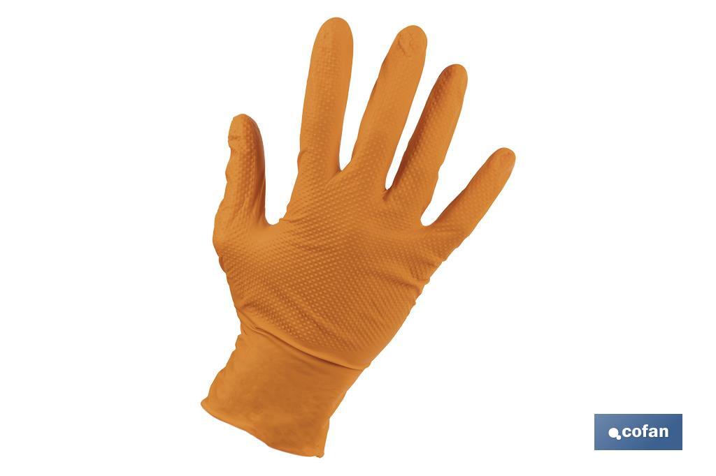 CAJA 100 UDS. GUANTES DE NITRILO NARANJA DIAMANTADO 8,5 G TALLA L