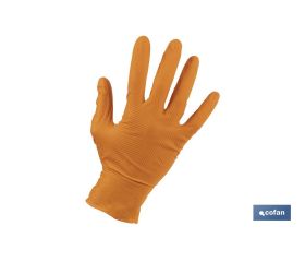 CAJA 100 UDS. GUANTES DE NITRILO NARANJA DIAMANTADO 8,5 G TALLA L