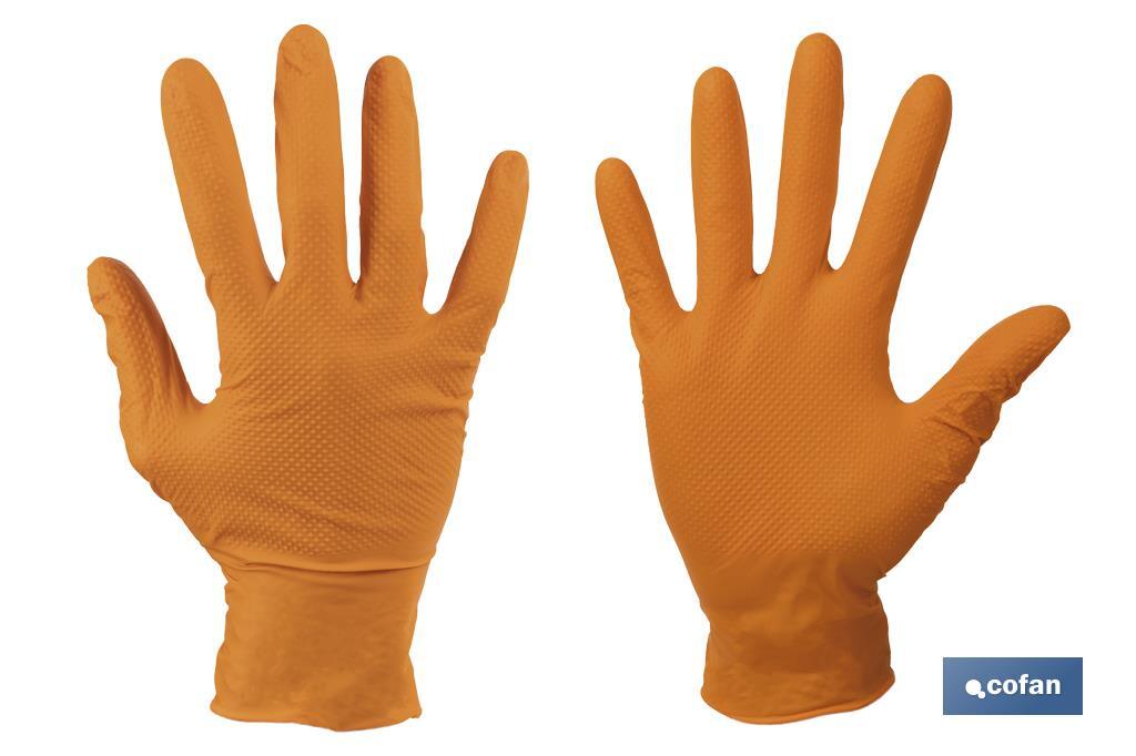 CAJA 100 UDS. GUANTES DE NITRILO NARANJA DIAMANTADO 8,5 G TALLA L