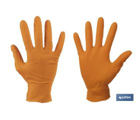 CAJA 100 UDS. GUANTES DE NITRILO NARANJA DIAMANTADO 8,5 G TALLA L