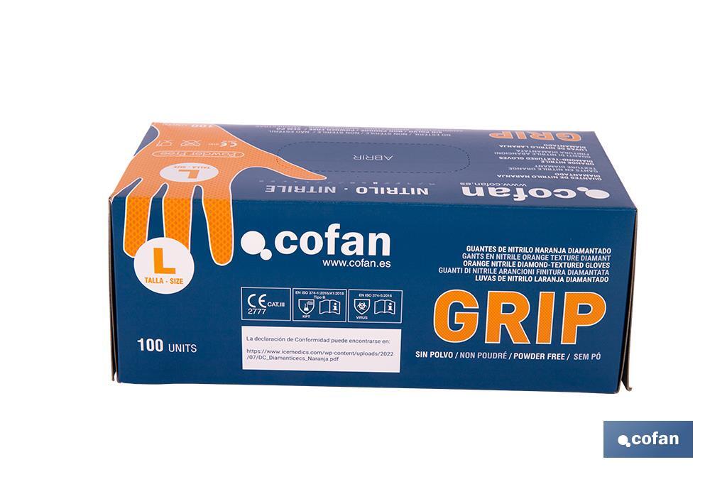 CAJA 100 UDS. GUANTES DE NITRILO NARANJA DIAMANTADO 8,5 G TALLA L