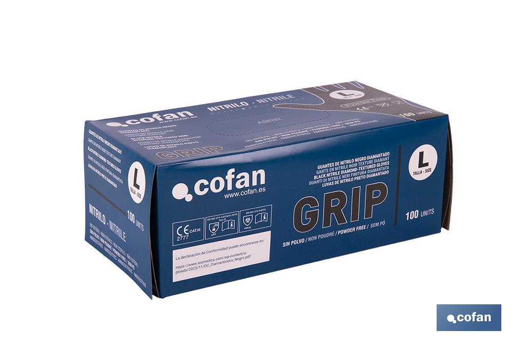 CAJA 100 UDS. GUANTES DE NITRILO NEGRO DIAMANTADO 8,5 G TALLA L