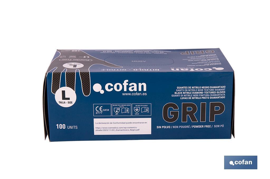 CAJA 100 UDS. GUANTES DE NITRILO NEGRO DIAMANTADO 8,5 G TALLA L