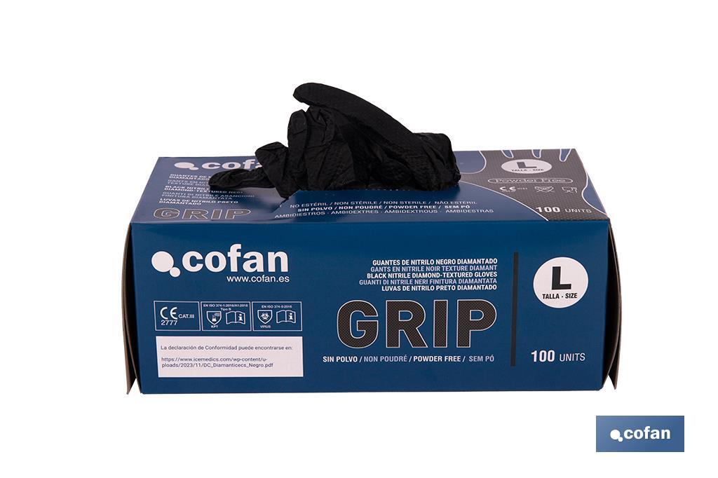 CAJA 100 UDS. GUANTES DE NITRILO NEGRO DIAMANTADO 8,5 G TALLA L