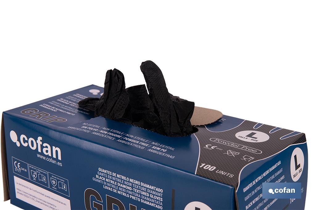 CAJA 100 UDS. GUANTES DE NITRILO NEGRO DIAMANTADO 8,5 G TALLA L