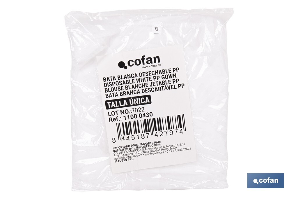 BATA BLANCA DESECHABLE DE PP TALLA ÚNICA