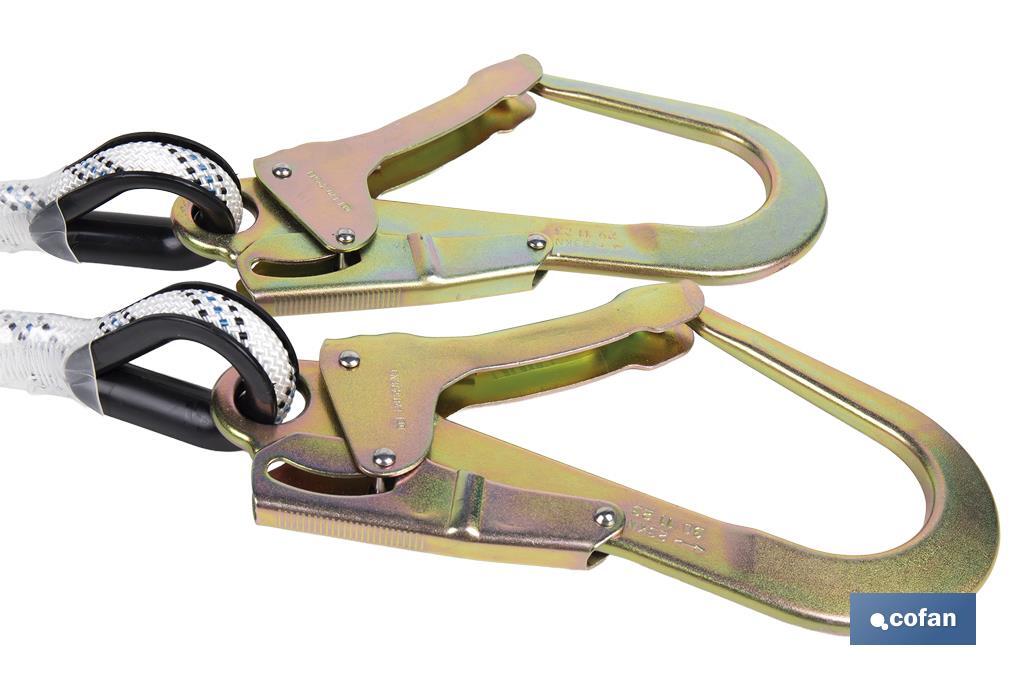 ESLINGA BIFURCADA DE CUERDA TRENZADA CON ABSORBEDOR DE ENERGÍA 1,50 M Y 2 GANCHOS