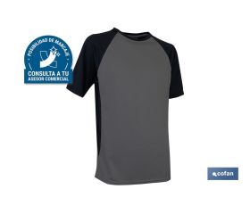 Camiseta transpirable | Composición 100% Poliéster | Color Gris-Negra | Gramaje 160 g/m2 | Tallas desde la S a la XXXL