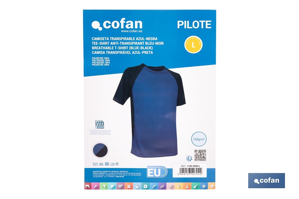 CAMISETA TRANSPIRABLE MODELO PILOTE AZUL-NEGRA 160 g/m2 TALLA-XXXL