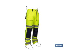 PANTALÓN DE ALTA VISIBILIDAD MODELO SIRIO AMARILLO Y AZUL MARINO TALLA M