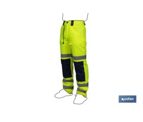 PANTALÓN DE ALTA VISIBILIDAD MODELO SIRIO AMARILLO Y AZUL MARINO TALLA M