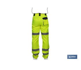 PANTALÓN DE ALTA VISIBILIDAD MODELO SIRIO AMARILLO Y AZUL MARINO TALLA M