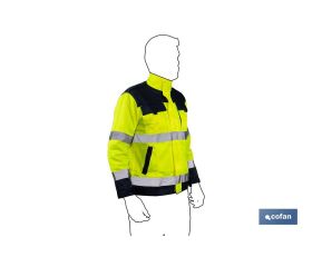 CHAQUETA DE ALTA VISIBILIDAD MODELO VEGA AMARILLA Y AZUL MARINO TALLA S