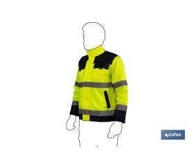 CHAQUETA DE ALTA VISIBILIDAD MODELO VEGA AMARILLA Y AZUL MARINO TALLA S