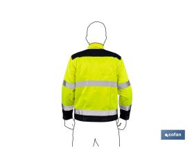 CHAQUETA DE ALTA VISIBILIDAD MODELO VEGA AMARILLA Y AZUL MARINO TALLA S