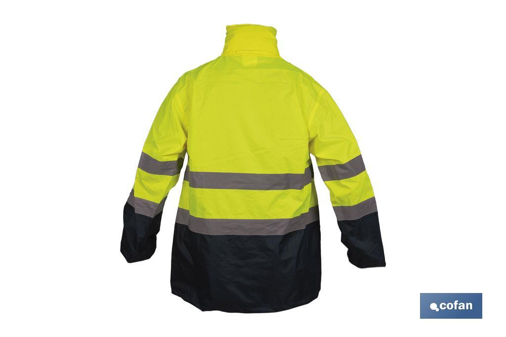 CHAQUETA DE LLUVIA DE ALTA VISIBILIDAD MODELO SAGITARIO AMARILLA Y AZUL TALLA XXXL