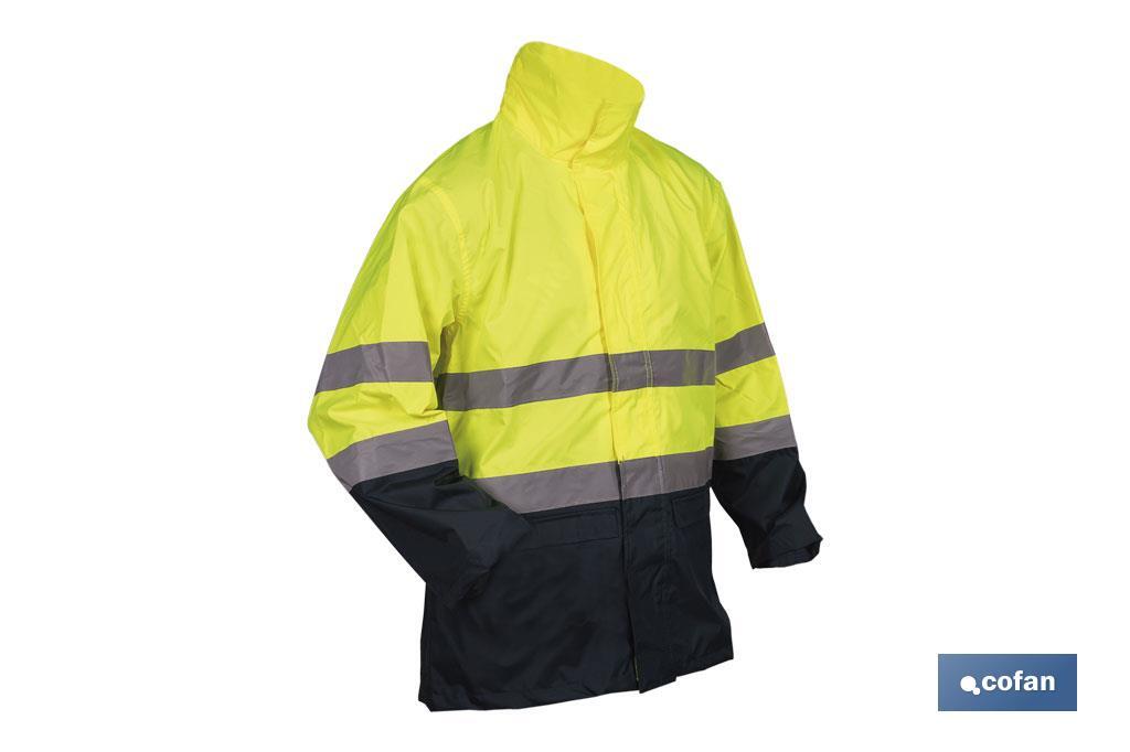 CHAQUETA DE LLUVIA DE ALTA VISIBILIDAD MODELO SAGITARIO AMARILLA Y AZUL TALLA XXXL