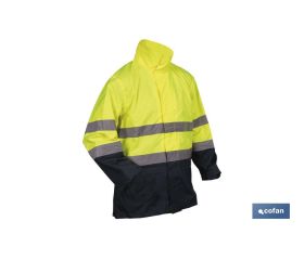 CHAQUETA DE LLUVIA DE ALTA VISIBILIDAD MODELO SAGITARIO AMARILLA Y AZUL TALLA XXXL