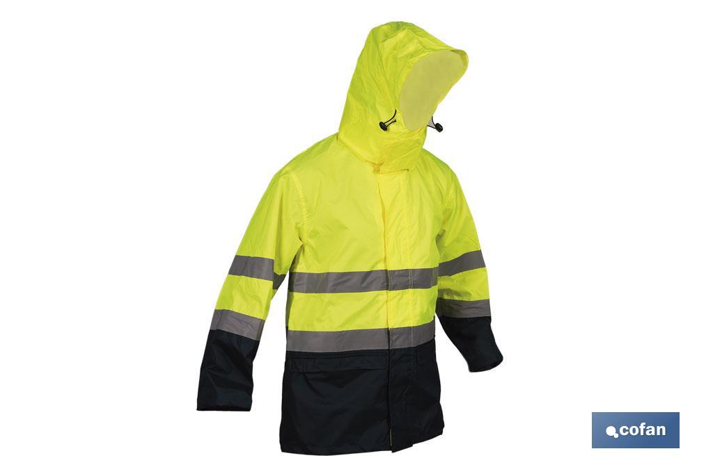 CHAQUETA DE LLUVIA DE ALTA VISIBILIDAD MODELO SAGITARIO AMARILLA Y AZUL TALLA XXXL