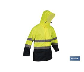 CHAQUETA DE LLUVIA DE ALTA VISIBILIDAD MODELO SAGITARIO AMARILLA Y AZUL TALLA XXXL