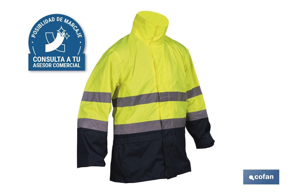 CHAQUETA DE LLUVIA DE ALTA VISIBILIDAD MODELO SAGITARIO AMARILLA Y AZUL TALLA XXXL