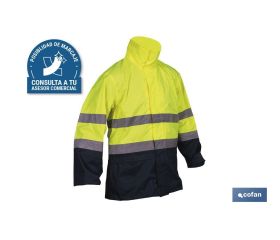 Chaqueta de lluvia de alta visibilidad con cierre de cremallera | Color: amarillo y azul | Disponible desde la talla S hasta la XXXL