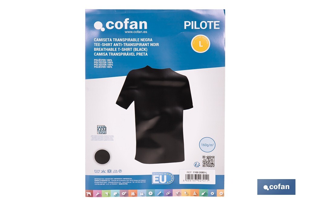CAMISETA TRANSPIRABLE MODELO PILOTE NEGRA 160 g/m2 TALLA-XXL