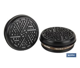 Set de 2 filtros para media máscara | Filtros de tipo A1 | Cartucho de polietileno de alta densidad | Protección contra gases y vapores de químicos compuestos | Conforme con EN 14387:2004+A1:2008