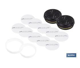 Set de filtro combinado: 2 filtros A1B1E1K1 + 10 Prefiltros P2 NR | Protección respiratoria de alta eficacia
