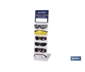 Expositor de gafas anti impacto | Incluye pack de 72 gafas de seguridad | Organizador de Gafas para una presentación adecuada
