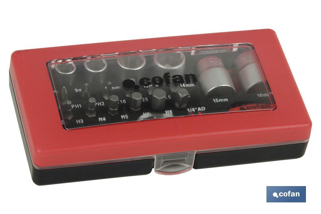 SET MINI CARRACA, VASOS Y PUNTAS 1/4 23 PCS.