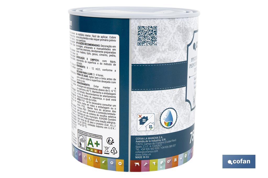 PINTURA A LA TIZA, CHALK PAINT, BLANCO ALGODÓN 750 ML