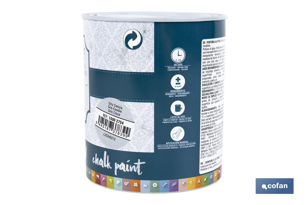 PINTURA A LA TIZA, CHALK PAINT, GRIS CENIZA 750 ML