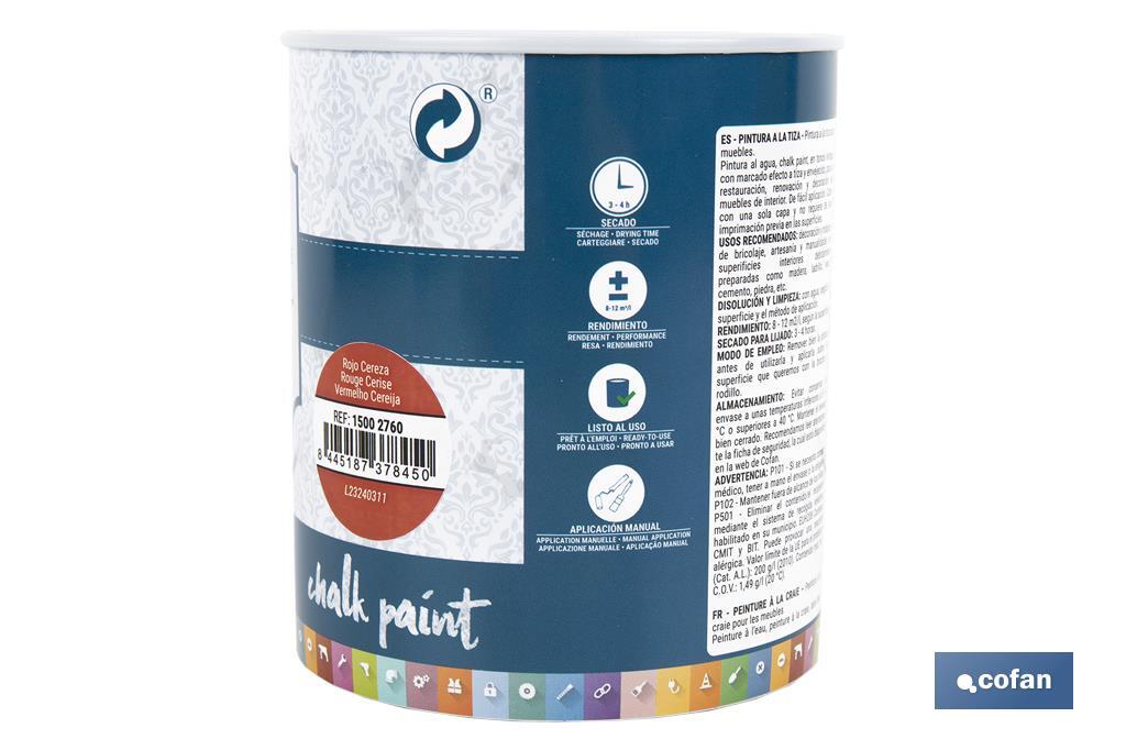 PINTURA A LA TIZA, CHALK PAINT, ROJO CEREZA 750 ML