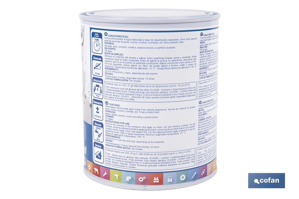 PINTURA ANTIHUMEDAD AL AGUA (750 ML)  BLANCO MATE