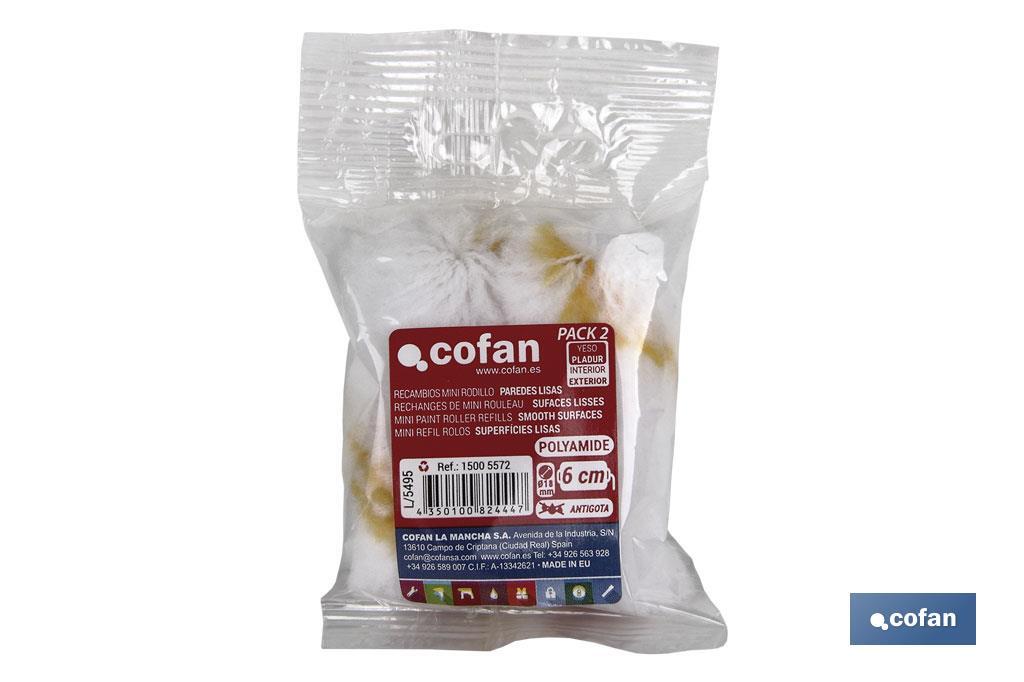 PACK 2 RECAMBIOS MINI RODILLO PAREDES LISAS 6CM