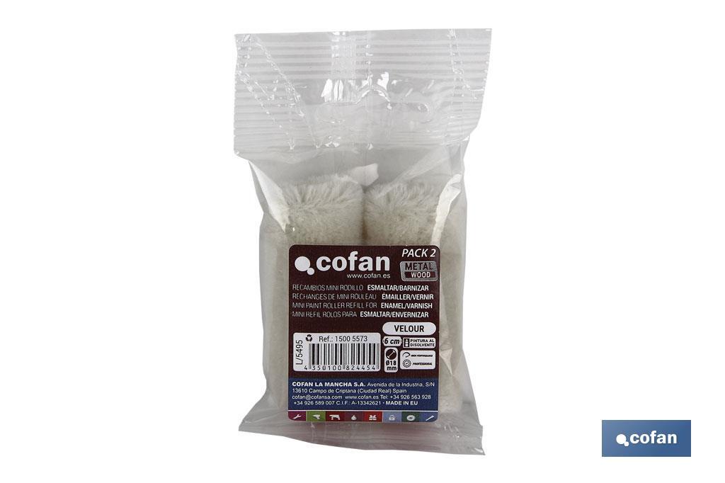 PACK 2 RECAMBIOS MINI RODILLO ESMALTAR/BARNIZAR 6CM