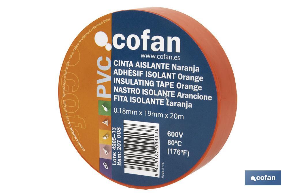 CINTA AISLANTE 180 Micras NARANJA 19mmX20 Metros