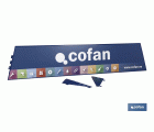 Cartela con logo Cofan expositor rincón