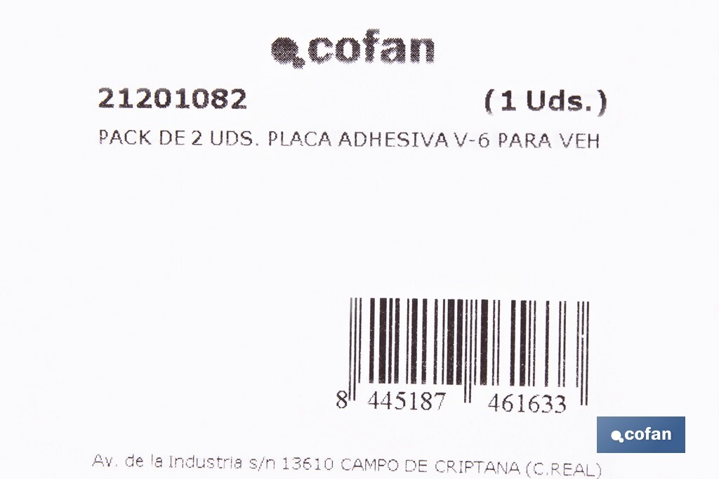 PACK DE 2 UDS. PLACA ADHESIVA V-6 PARA VEHÍCULO LARGO 565 X 195 MM